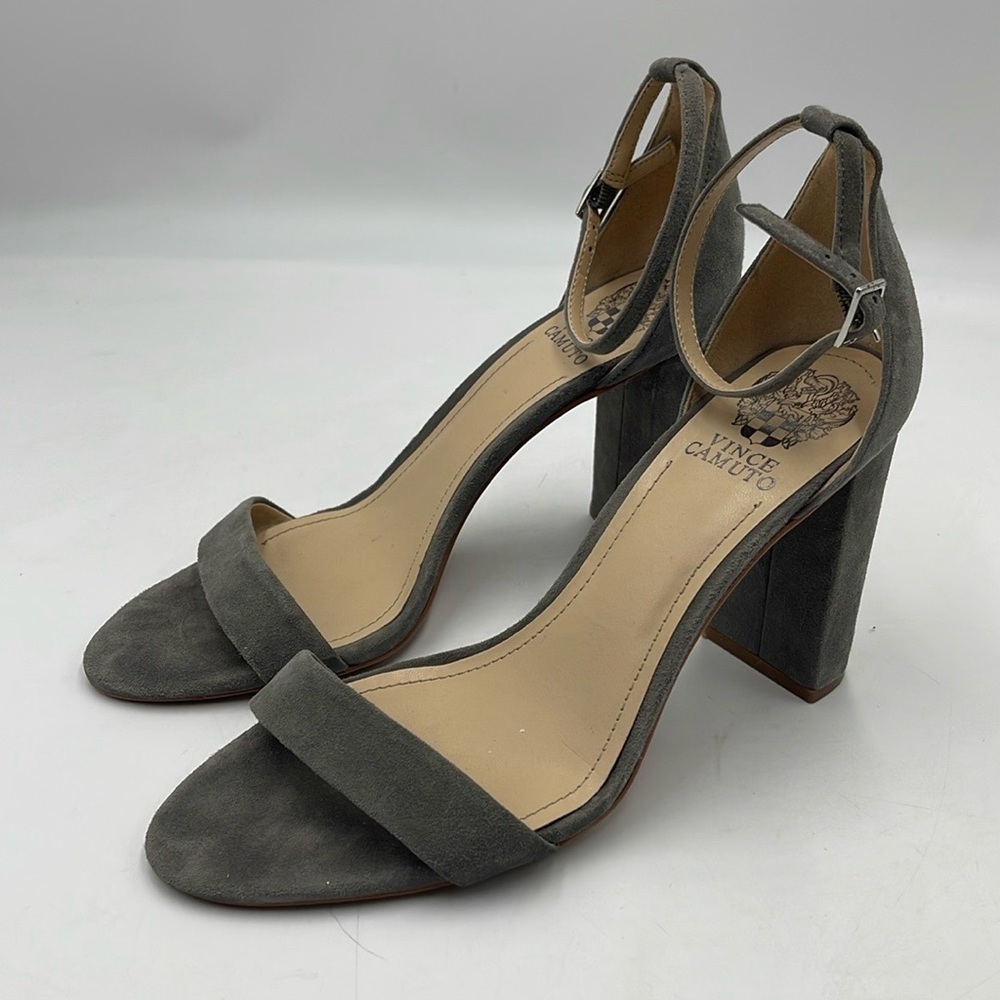 Vince Camuto Malissa Gray Suede Strap Block Heels